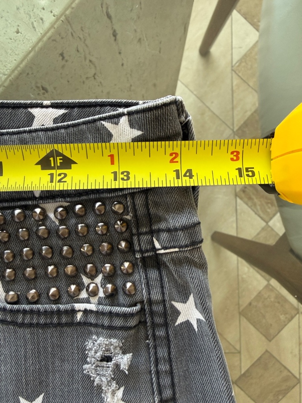 Frankie B. Star-Print Distressed Denim Shorts - Gray & White - Picture 7 of 7